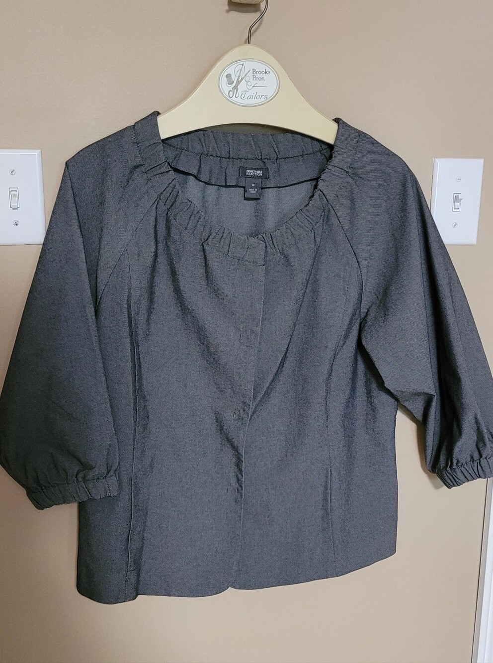 Kenneth Cole Reaction Dark Gray Gathered Neck Puff-Sleeve Jacket